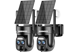 BEENOZO 4K Camera Surveillance WiFi Exterieure/Interieure sans Fil avec Double Objectif 360° PTZ, avec Panneau Solaire, Détection Humaine AI, Nocturne Couleur, Sirène,Audio Bidirectionnel, 2pcs