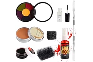 Halloween Makeup Wonlonda Halloween Liquid Latex Special Effects SFX Makeup Kit Fake Scar Wound Modeling Skin Wax w/Spatula Fake Blood Spray Face Paint Sponge Fake Blood 5ml Castor Sealer