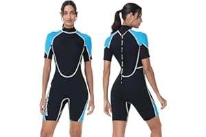 Owntop Combinaison de plongée courte de 1,5 mm pour homme et femme – Fermeture éclair dans le dos – Combinaison de plongée à manches courtes en néoprène extensible pour sports nautiques