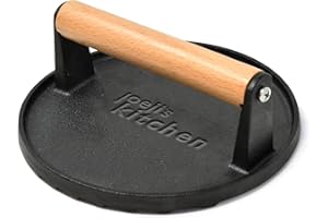 JOEJI'S KITCHEN Joejis Pressa per Hamburger in Ghisa - Forma Rotonda Antiaderente - Manico Legno - Robusto Smash Burger Patty Press