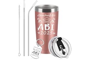 Diztoud Prezent dla Abi 2025, prezent z okazji matury 2025, zdany egzamin, prezent z okazji ukończenia szkoły, 600 ml, kubek termiczny ze stali nierdzewnej z pokrywką, słomką, breloczkiem do kluczy