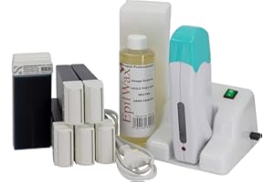 EpilWax Wachswärmer Waxing Set für Enthaarung Haarentfernung mit Aufsteller – Mit 6 Azulene Roll On Wachspatronen, Waxing Gerät, 100 Vliesstreifen und Nachbehandlungsöl