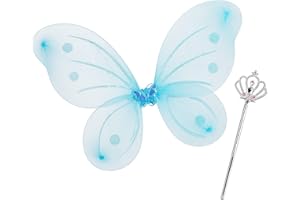 Relaxdays Children Fairy Wings & Magic Wand, Fairy Costume for Kids, Glitter, Girls, Fairy Set