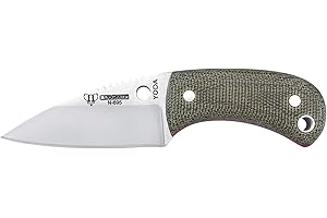 Cudeman Nuevo Cuchillo de Cuello Yoda 200-F-K KYDEX Hoja de Acero Böhler N-695 y empuñadura de micarta Canvas Verde de 5,8 cm para Caza, Pesca, Supervivencia y bushcraft + Portabotellas Regalo