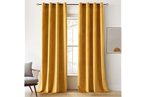 Woaboy Samtvorhänge Verdunkelungsvorhang Gardinen Samt mit Ösen Blickdicht für Wohnzimmer Blackout Curtains Thermovorhang Schalldämmend Schlafzimmer 2er Set 140x260cm (B x H) Gelb