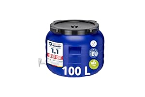 Garronda 100 litros Barril de Boca Ancha BPA-Libre con Grifo, Universal para Alimentos, Barril de Agua de Lluvia con Tapa, Barril para Jardines GD-0092, Azul