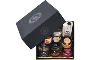 La Chinata Cesta Gourmet M Sabor Extremeño | AOVE 250 ml, Pate Ibérico con Cerezas, Queso Crema Torta, Pimenton Dulce, Miel de Flores, Aceitunas al Pimentón y Crema de Tomate y Aceituna | Caja Regalo