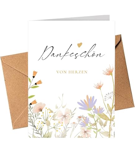 10 Dankeskarten Mit Umschlägen – DIN A6, 300g/m² Papier, Blumendesign, Made In Germany