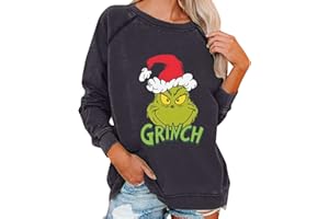 QWUVEDS Grinch Tshirt Grinch kostüm Damen Weihnachtspullover Damen Unsiex Weihnachten Pullover Lustige 3D Gedruckt Langarm Weihnachten Jumper Weihnachtspulli Ugly Christmas Pullover Tops Weihnachtsmotiv
