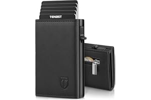 Portfel męski TENBST, smukły portfel z kieszenią na monety i ochroną RFID, skórzany portfel, 8 przegródek na karty kredytowe, etui na karty dla mężczyzn - czarny