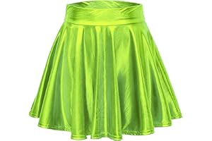 WANWORLDER Damen Metallischer Faltenrock Mini Skater Rock Minirock kurz Mini Rock Faltenrock Tanz Rock Faltenrock Retro Stretch Skater Röcke Hohe Taille Metallischer Mini Glocken Rock