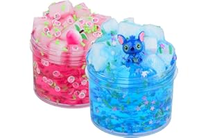 BASYWIIM 2 Pack Jelly Cube Crunchy Slime Kit, Blue and Pink Clear Crunchy Slime, Super Soft Crystal Slime Toy, for Kids Party Favours and School Education, Stress Relief Toy for Girls and Boys