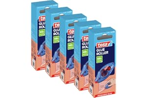 tesa GLUE ROLLER, med dubbelhäftande tejp, 5 x 8,5mx 8,4mm | Permanent lim - exakt applicering - lösningsmedelsfritt - för pa