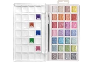 Artecho Zestaw farb akwarelowych, pół-Moise, 28 metalicznych kolorów, zestaw ciast, z klasycznym pędzlem, perłowa akwarela pomysł dla dzieci i dorosłych