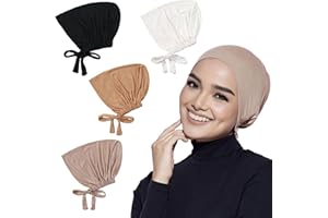 Luckwaii huvudduk dam hijab underkeps, paket med 4 hättor sovmössa, islamisk muslimsk huvudbonad, undersjal med dragsko, knytstängning baktill, justerbar elastisk underduk, huvuddukar, kemo