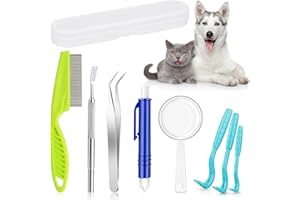 FePen Pince à Tiques 8 en 1 avec Étui, Pince à Tiques Chat, Pince à Tiques Humain, Carte à Tiques, avec Boîte, Adapté aux Chiens, Humains et Chats Contre Les Tiques