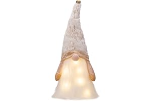 ‎VALERY MADELYN Valery Madelyn Gnom Christbaumspitze,44cm Weihnachtsbaumspitze, mit 1 Meter Lichtern und Timer-Batteriebo, Weihnachten Geschenk und deko Weihnachten,Thema Weiß Gold, EG0109-0092