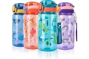 SENBSLAN Kids Water Bottles With Straw,600ml Drinks Bottle for School,Leakproof Children's Bottle BPA free Tritan Sport Bottle for Girls Boys (Greenish Blue-Dinosaur)