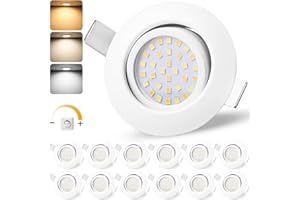 ‎GEYOULUX GeyouLux LED Einbaustrahler 230V IP44, 6W Dimmbar Deckenspots, Einbauleuchten 65-75mm EinbauØ, 45° Schwenkbar 3000K Warmweiß 4000K Neutralweiß 6500K Kaltweiß Ultra Flach Einbauspots, 12er Set Weiß