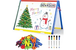 ‎S SWANCROWN SwanSea A2 Magnettafel Kinder Staffelei, Whiteboard-Tischplatte, Doppelseitig, Trocken Abwischbar, mit Magneten Buchstaben Zahlen und Stift, 60 x 45 cm