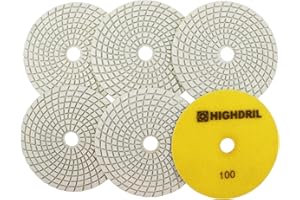 HIGHDRIL Tamponi Diamantati 125mm per Lucidatura a Umido 6 Pezzi, Disco Lucidatura Grana 100 per Granito, Marmo, Quarzo, Pietra Artificiale per Smerigliatrice