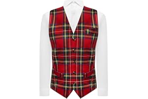 King & Priory Chaleco tradicional de tartán rojo y amarillo a cuadros, escocés, Stewart, Burns Night