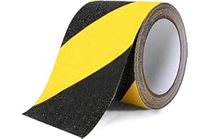 TWOANT Haute Adhérence Bande Anti-Glissement, Ruban Adhésive Antidérapant, Bande Adhésive pour la Sécurité, Utiliser Intérieur et Extérieur (Noir et Jaune, 10cm x 5m)