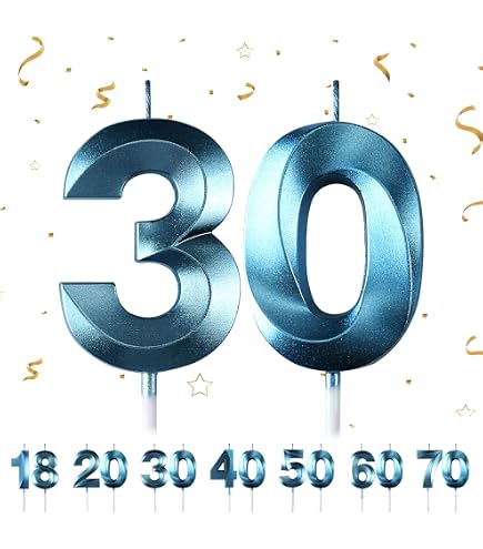 Candeline Compleanno Numeri 0-9, Fiocco di Neve Paillettes Bianco e Blu Candeline Torta per Bambini, Adulti, Compleanno, Matrimonio, Anniversario, Articoli per Feste (3