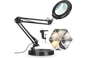 Veemagni 10X Magnifying Glass with Light, 5 Color Modes Stepless Dimmable 2-in-1 Desk Lamp and Clamp, LED Lighted Magnifier with Stand, Hands Free for Craft Repair Hobby Painting Close Work