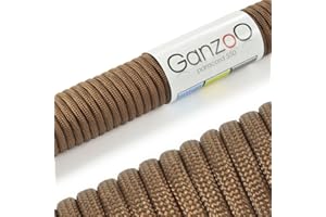 Ganzoo Paracorde 550, 4mm Corde, 15 Mètres, Polyester, Type 3-7 brins intérieurs, Le Bricolage de Laisse de Chien Collier Bracelet, Camping Survie et Outdoor Corde à Tout Faire, Marron