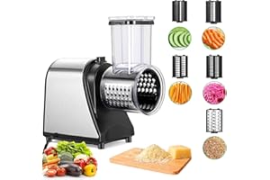 Nictemaw Cortador de verduras eléctrico, multifuncional, 5 en 1, 250 W, acero inoxidable, gran calibre, rallador de queso con 5 cuchillas para diferentes verduras