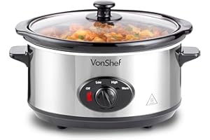 ‎VONSHEF VonShef Schongarer Slow Cooker 3,5L mit Glasdeckel – Edelstahl