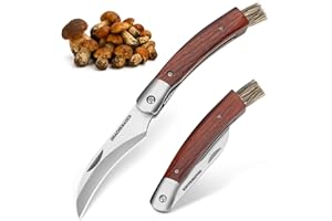 DRACHENADER Nóż do grzybów N-1, nóż do grzybów, ze szczotką, składany scyzoryk, nóż dwuręczny 42a zgodny ze standardem nóż składany (Liner Lock), drewniany uchwyt