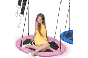 Physionics® Altalena a Nido - Ø 100 cm, Portata Massima 300 kg, Tessuto Oxford, Altezza Regolabile, Rosa-Nero, da Esterno/Interno - Altalena Rotonda, per Bambini e Adulti, da Giardino