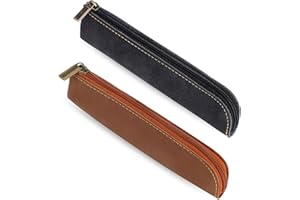 Mozeat Lens Mały piórnik na ołówki, 2 estetyczny piórnik ze skóry PU, Czarny i brązowy, Minimalistyczny