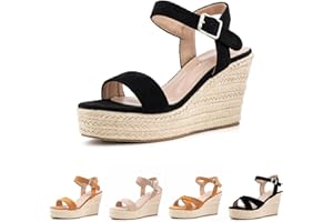 HITMARS Sandalias Mujer Verano Tacon Cuña Sandalias Plataforma Comodas Espadrilles Esparto Fiesta Sandalia Alto Ladies Sandals Vestir Negras Beige EU 36-43