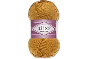 WOHNKULT Alize - 100 g de laine d'été - Coton doré - Qualité supérieure - 59 - Tricot Amigurumi (02 - Moutarde)