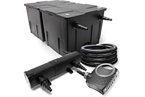Wiltec Kit complet: CBF-350B Filtre de bassin jusqu'à 60000 L Biologique, NEO10000 SuperECO pompe de filtration 10000l/h 80W, CUV-224 lampe uv UVC Clarificateur avec 24W, 25m Tuyau 25 mm