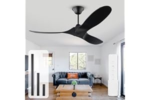 OUENGK Ventilatore Da Soffitto Grande 178 Cm Con Telecomando, Ventilatore Da Soffitto In Legno Nero Moderno Senza Luce, Ventilatore Da Soffitto A Elica Per Interni E Per Esterni A Grande Flusso D'Aria