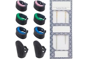 FREEBLOSS Sashiko ensemble - Aiguilles et dés à coudre - Kit de couture Sashiko - 2 aiguilles et 4 dés à coudre - Cuir et plastique