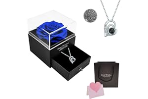 FIMAGO Preserved Real Rose with I Love You Necklace in 100 Languages Eternal Flowers Rose Gifts for Mom Wife Girlfriend Valentines Day Mothers Day Christmas Birthday Gifts (YMY-PN_S-DB23)