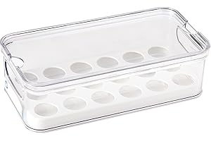 iDesign Crisp 18, Caja de Huevos apilable de plástico sin BPA, huevera portátil para Nevera o armarios de Cocina, Transparente y Blanco, 32,3 cm x 16,1 cm x 9,9 cm