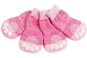 Akopawon 4 Pcs Chaussettes Anti-Dérapantes Chien Chat Contrôle Traction pour Porter à l’intérieur, Chaussettes Chien Chat pour Chien Chat avec Renforcement en Caoutchouc, Taille S - 3XL 1.0-22,5 Kg