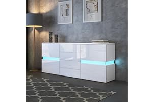 SHDFFHZ Sideboards for Living Room 2 Doors 4 Drawers White High Gloss TV Cabinet Cupboard Unit for Bedroom Dining Room Storage Furniture 177 x 72 x 35cm