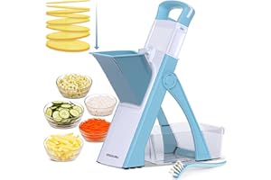 VEGGURU Safer - Picador de verduras, mandolina de grosor ajustable, cortador de cebolla, cortador de patatas, cortador de tomate, cortador de frutas y alimentos multifuncional