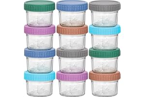 Mexgcom 12 Stück Babybrei Einfrieren Behälter Glas, Babybrei Einfrieren Behälter, 60 ML Babynahrung Aufbewahrung, Mit Luftdichten Deckeln, Bpa Frei, Perfekt für kleinkinder