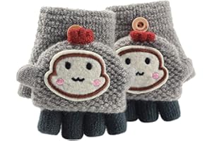 ‎FANNYFUNY Kleinkind Halbfinger Handschuhe Fäustlinge mit Flip Cover Gestrickte Convertible Fingerlose Handschuhe Thermohandschuhe für Jungen Mädchen im Alter von 1-3 Jahren Strickhandschuhe