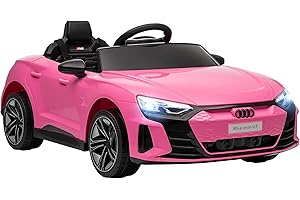 HOMCOM Coche Eléctrico para Niños de +3 Años Audi RS e-Tron GT Coche de Batería 12V con Mando a Distancia Faros LED Bocina Música USB y Apertura de Puerta 3-5 km/h Rosa