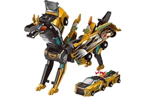 HQAYHSZD Dinosaur Transforming Car Toy, Magnetic Cars Transform Into Dinosaurs, Fun - Kollision Transformation Car Toys for Boys & Girls | Party Favors Gift for Birthday, Christmas (Golden)