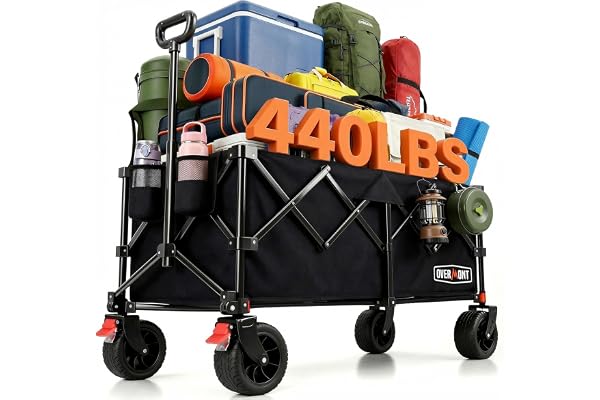 Overmont XXXL rullvagn, vikbar extra lång (118 cm) – 270 l 200 kg lastbar – tung last, vikbar campingvagn med stora terränghjul – för camping, trädgård, strand, shopping, sport, transport